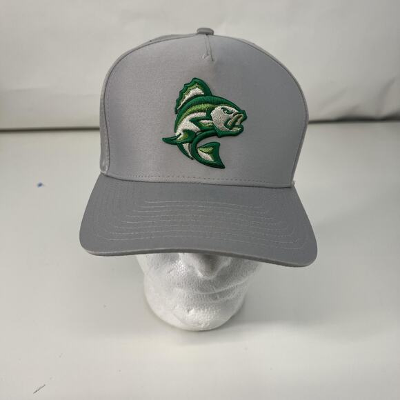 Waggle Hat Cap Snap Back Gray Green Fish Embroidered Perforated Golf Mens - Picture 1 of 11
